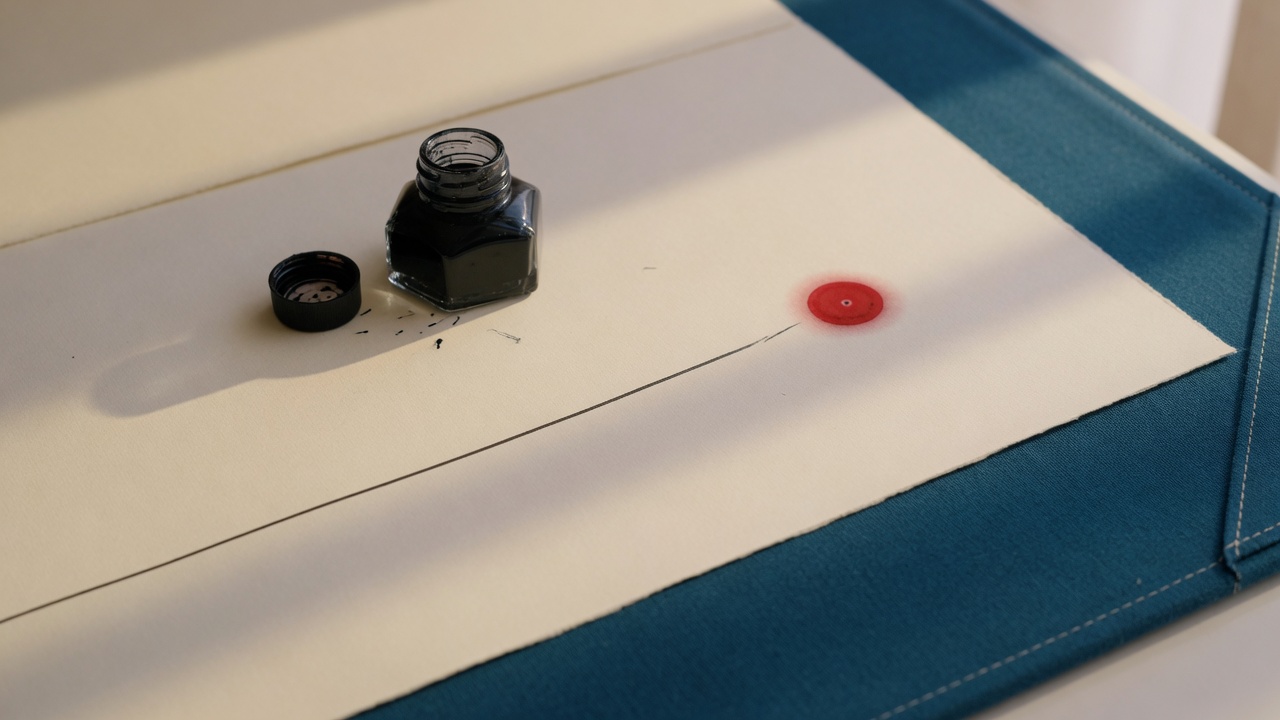 Warm paper desk surface with a meridian line and carmine mark